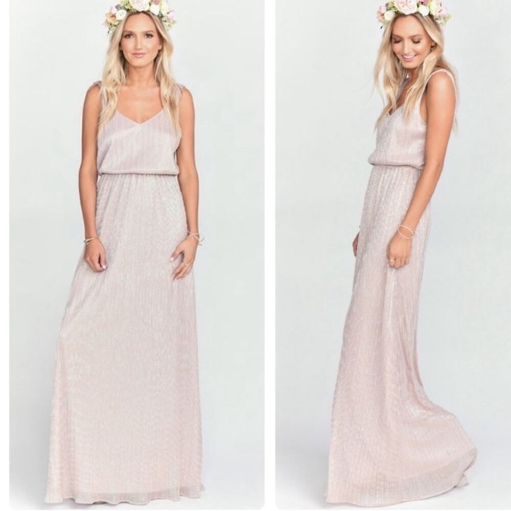 Show Me Your Mumu Women’s Kendall Metallic Pink Maxi Dress Size Medium Wedding